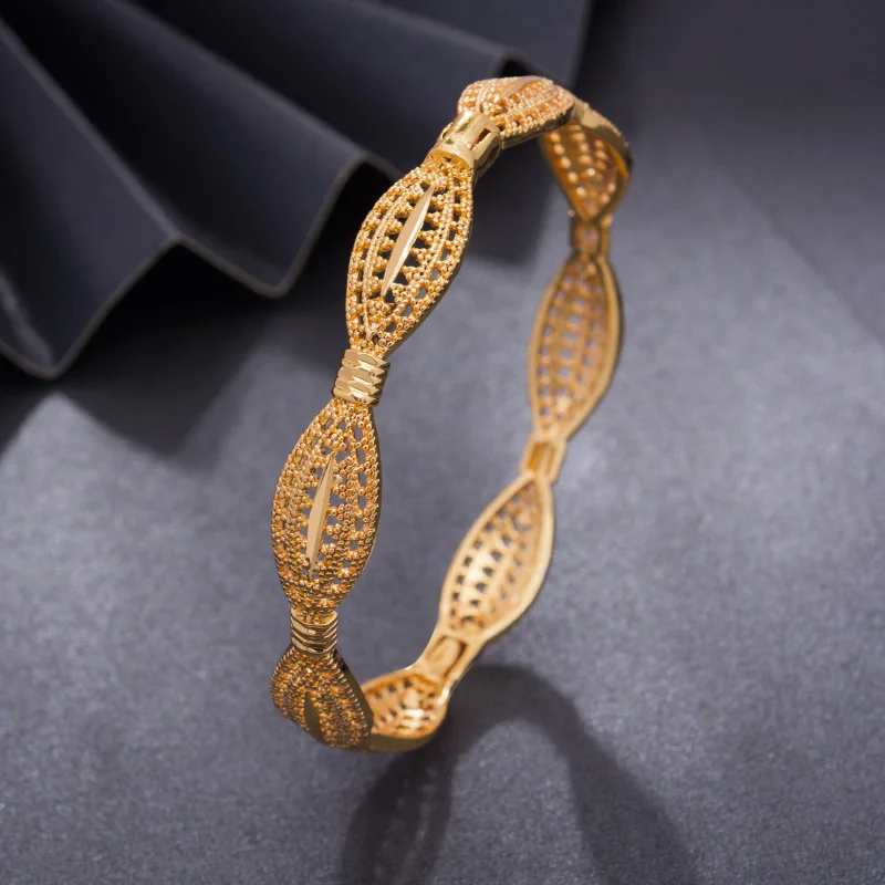 Wando 1Pcs/lot Gold Color Bangles for Women festival Jewelry Flower Bangles Bracelets Wedding Bride Jewelry