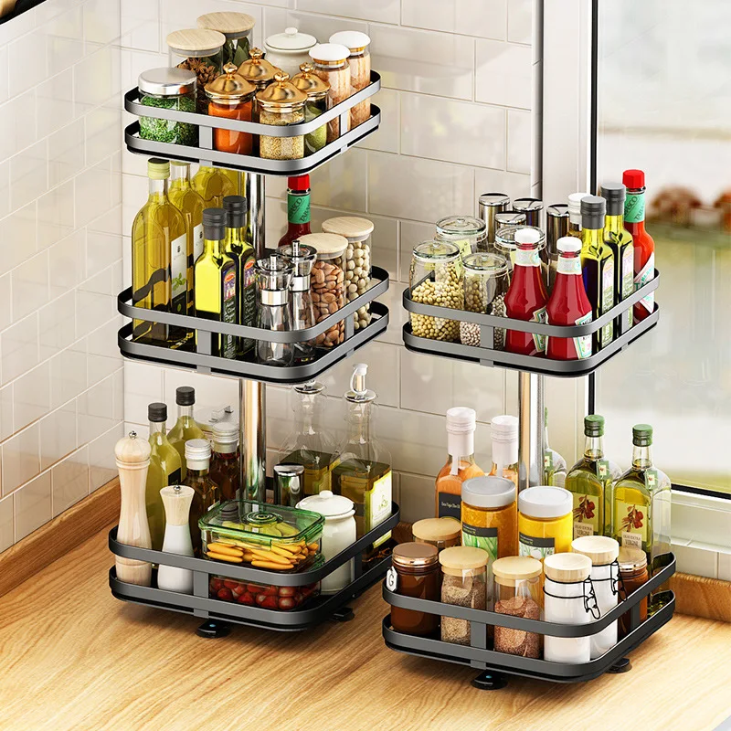 360 Degree Rotate Kitchen Spice Rack Household Spice Storage Rack Cabinet Organizer Spice Rack Kitchen Spice Bottle Rack