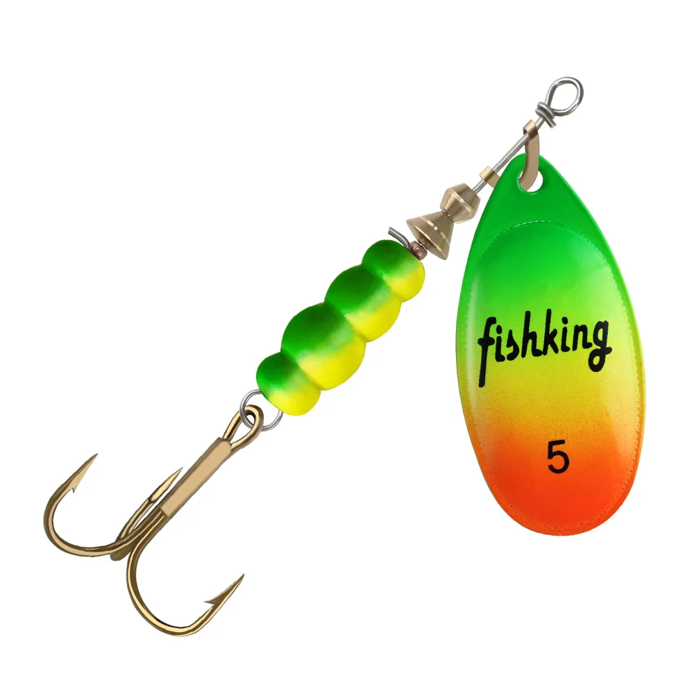 FISH KING Metal Fishing Lure Spinner Baits 3.9g 4.6g 7.4g 10.8g 15g Rotating Spoon Lures Spinners With Treble Hooks Pike Baits