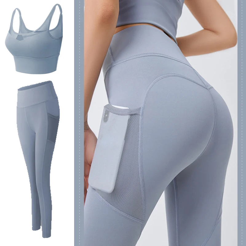 Yoga Pants Pockets Hip-lifting Bottoming Quick-drying Yoga Clothes Breathable Stretch Mesh Side Pockets Running Fitness Pants