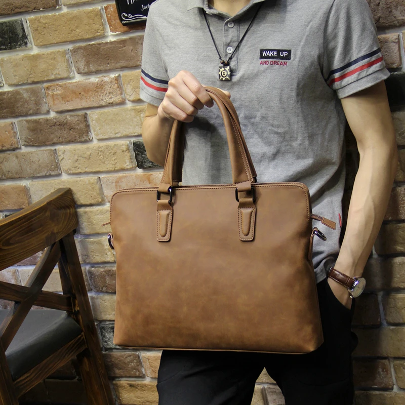 Brand Crazy horse pu leather men bags vintage business leather briefcase men's Briefcase men travel bags tote laptop bag man bag