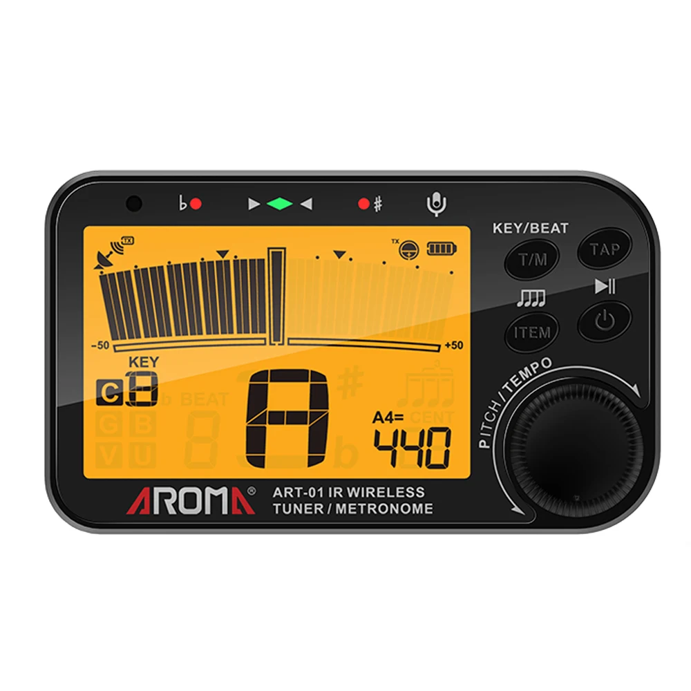 AROMA ART-01 Infrared Wireless Tuner Metronome Big Screen With Orange Backlight Tuning for Guitar/Bass/Violin/Ukulele