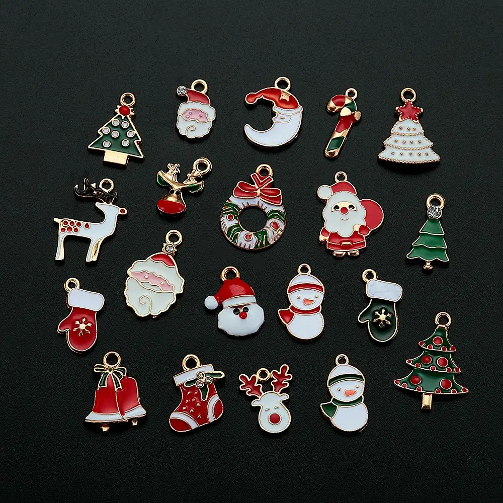 Home Decor Enamel Alloy Fashion Jewelry DIY Craft Bracelet Pendant Xmas Tree Hanging Christmas Charms Set