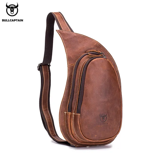 Skórzana torba Crossbody męska skóra Crazy Horse torba na klatkę piersiową nowe modne wielofunkcyjne torba na karty na telefony komórkowe