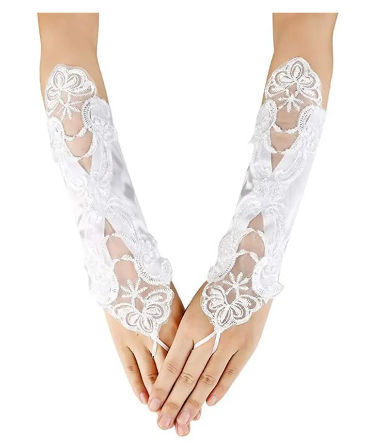 Thời Trang Mới Cô Dâu Găng Tay Fingerless Cưới Găng Tay Áo Cưới Sang Trọng Công Chúa Ngắn Trắng/Trắng Ngà/Đen Cô Dâu Accessorie