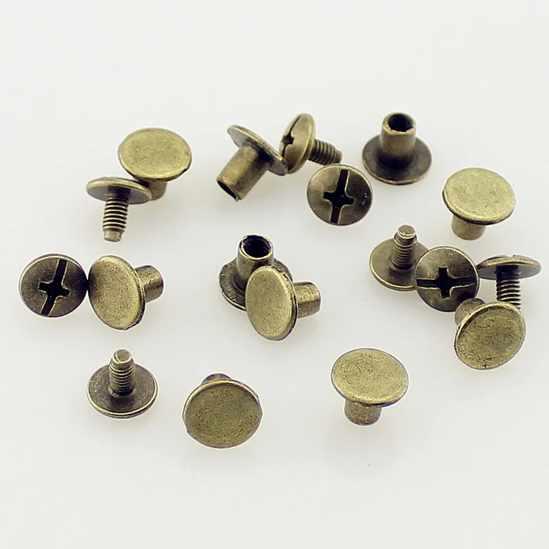 50 Sets 8x6mm(5/16 inch) Round Flat Head Chicago Screw Button Metal Rivets For Leather Craft Spikes And Studs For Clothing