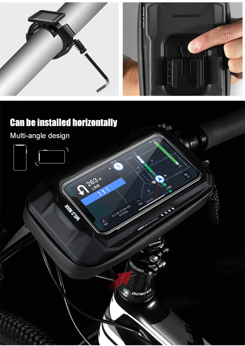 WILD MAN BBG076 Fahrrad-Vorbautasche mit Handyfach, EVA-Hartschale, Touchscreen-Fenster, Klettbändern und Regenschutz, für MTB und Rennrad – Detail 8