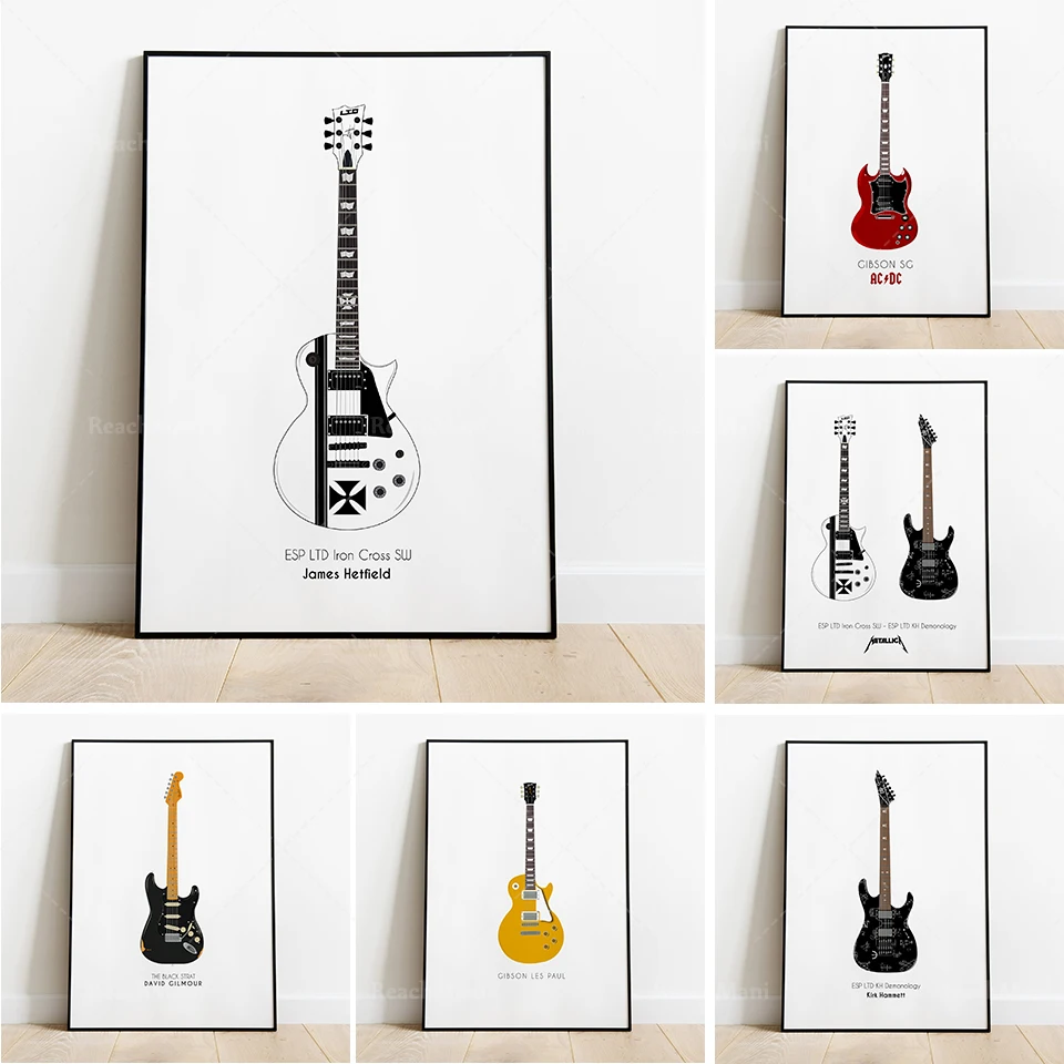 

Picture canvas printing electric guitar wall art poster living room decoration, minimalist poster of band guitar without frame