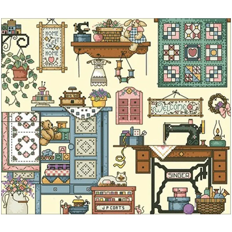 Sewing machine objects patterns Counted Cross Stitch 11CT 14CT DIY Chinese Cross Stitch Kits Embroidery Needlework Sets