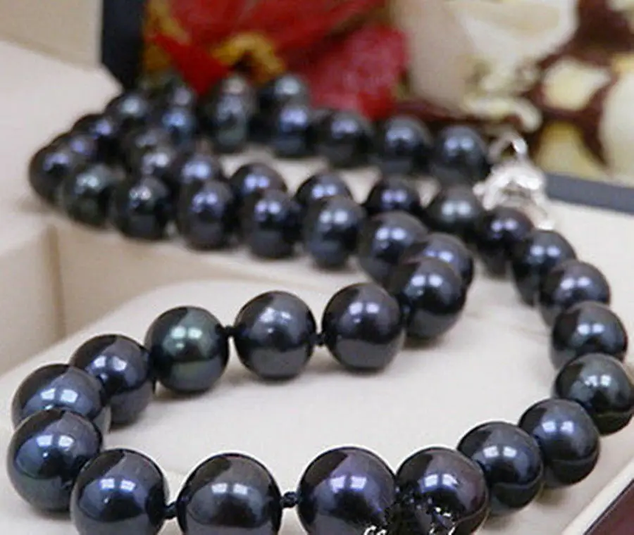 

Natural AAA+ 9-10mm Black Tahitian Pearl Round Loose Beads Strand necklace 18''