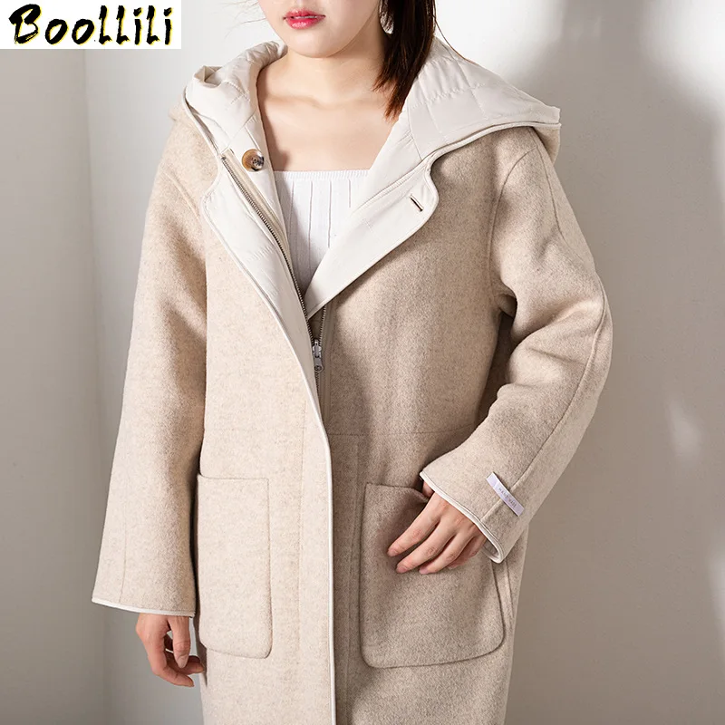 

Wool Coat Boollili Women Clothes 2023 Korean Warm Wool Winter Jacket Women Two Side Wear Hooded Woolen Overcoat Manteau Femme