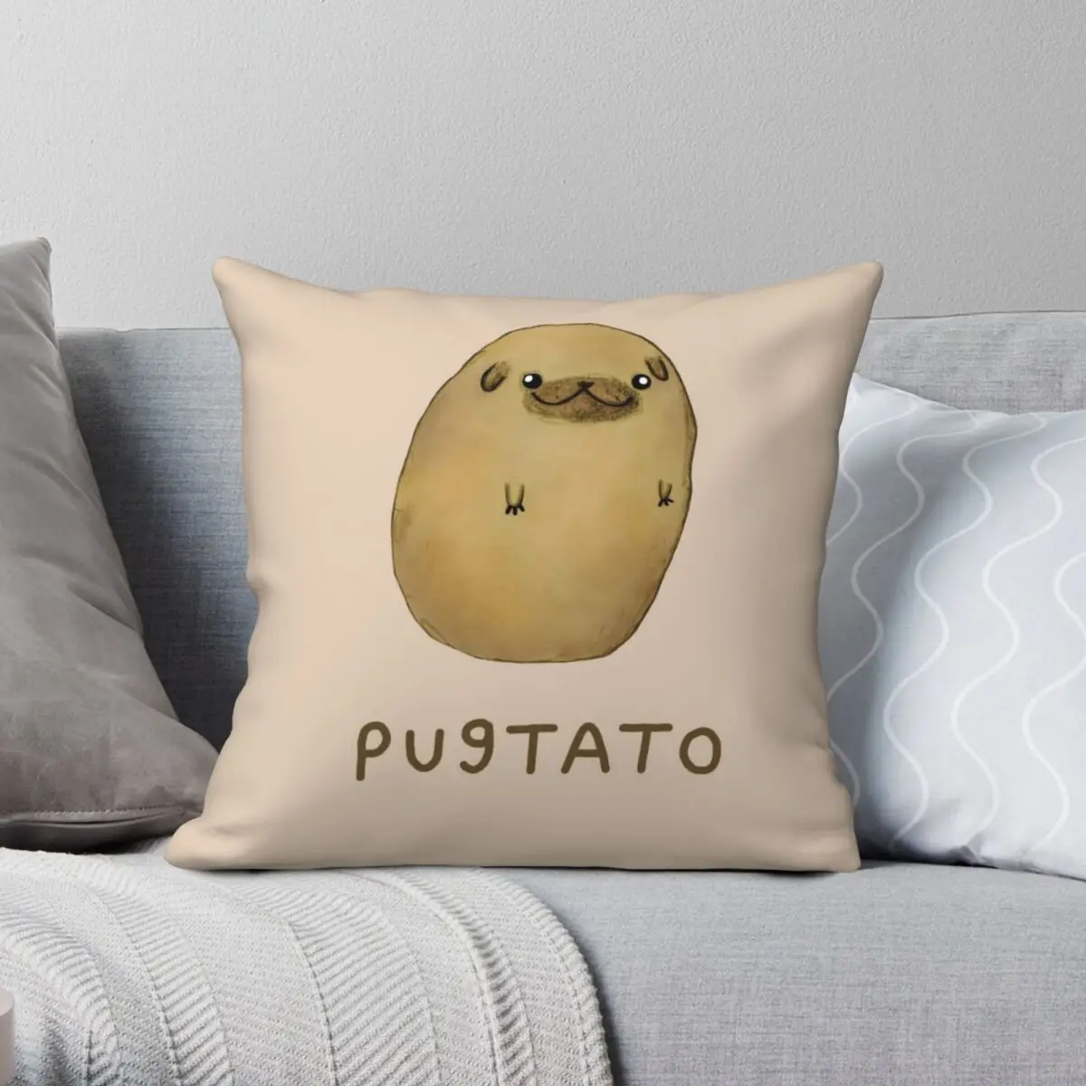 Pugtato Pillowcase Polyester Linen Velvet Zip Decor Home Cushion Cover 18