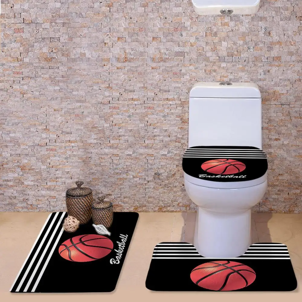 Basketball  Printing Toilet Seat Covers 3 Piece Set Slip Resistance Carpets WC Accessories Waterproof Hotel Decor