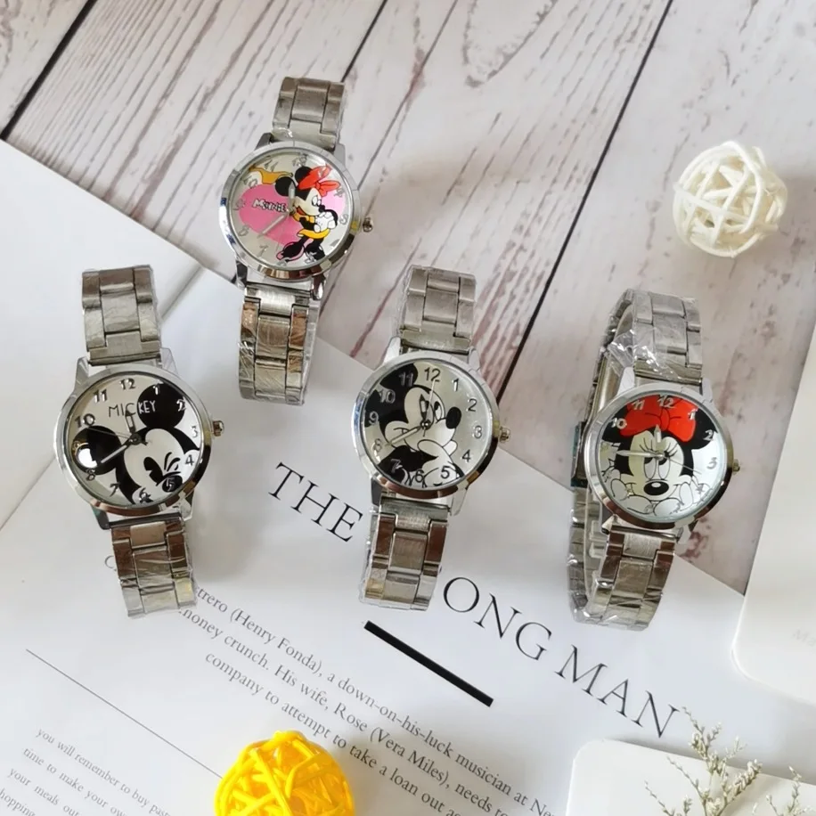 Disney Mickey Mouse Minnie Kids Student Cartoon Watch Aolly Steel Quartz Watches Clock for Boys Girls Gift