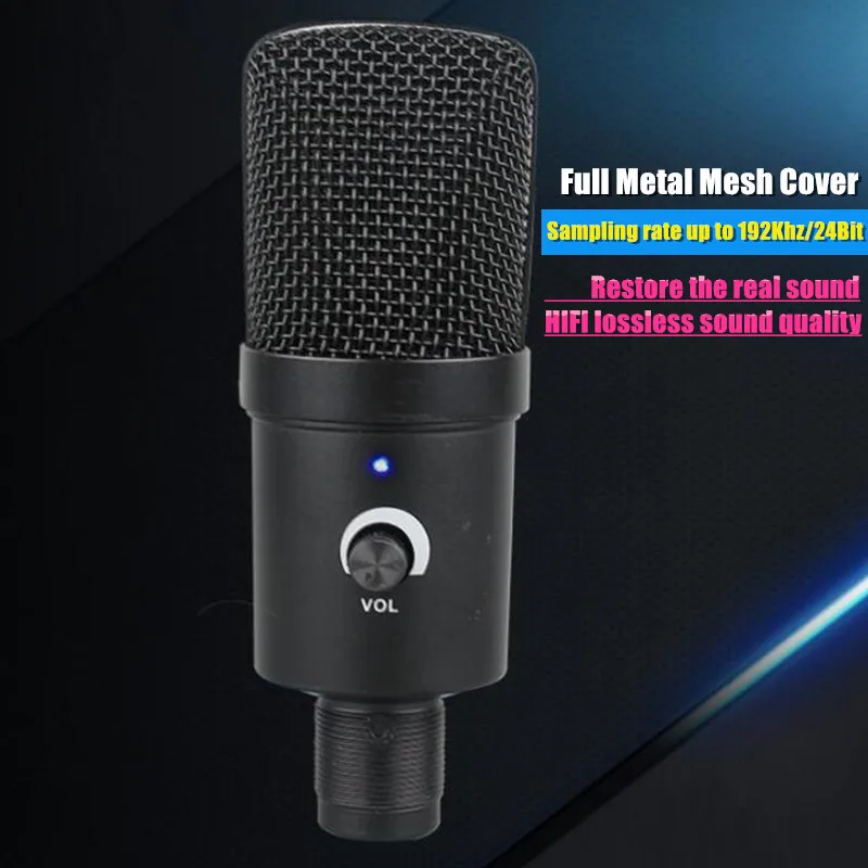 Metal USB Condenser Recording Microphone For Laptop Windows Cardioid Studio Recording Vocals Voice Over,YouTube Webcast Karaoke