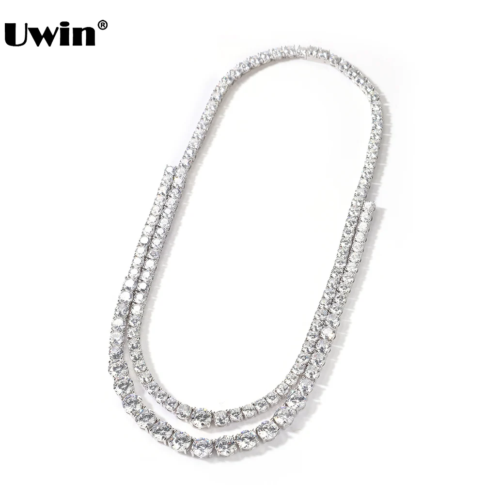 UWIN Stacked Tennis Chain Necklces for Women 2 Layers Iced Out CZ Tennis Chain Luxury Fashion Hip Hop Jewelry for Gift