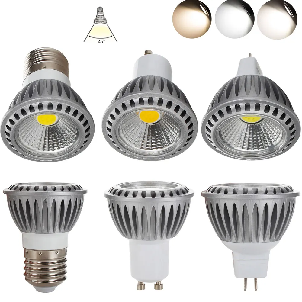 

E27 GU10 MR16 15W LED COB Spotlight Bulbs Dimmable AC 110V/220V DC 12V Spotlights Home White Lamps Luminaire for Living Room