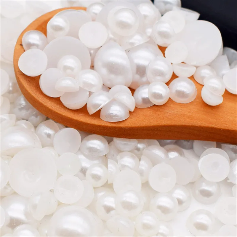 50-2000pcs Flatback Half Round Pearl Craft ABS Imitation Pearl Acrylic Rhinestones Scrapbook Beads DIY Non HotFix Nail Art Craft