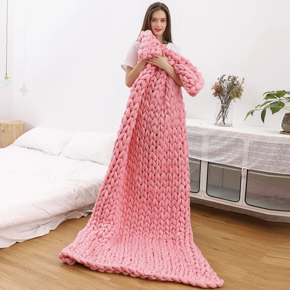 6cm Fashion Hand Wool Knitted Blanket Thick Yarn Merino Wool Bulky Knitting Throw Blankets Knit Blanket