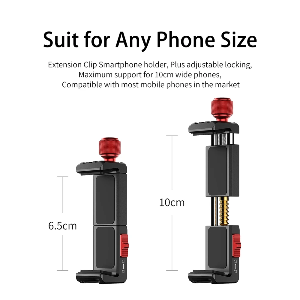 Ulanzi ST-14 Cell Phone Tripod Mount Holder With Cold Shoe Aluminum Smartphone Clamp Clip for iPhone 15 14 Pro Max Vlog Shooting