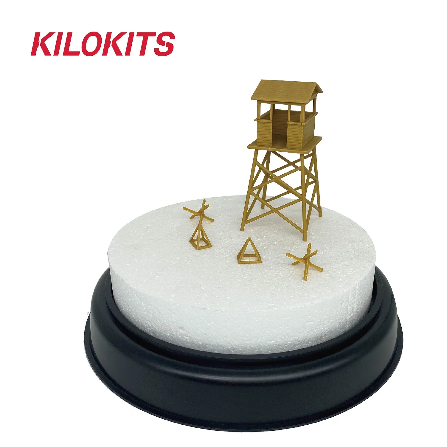 1/72 Scale Round Landscape Base Dia.20cm with Watch Tower and Anti-Tank Obstacles Military Diorama