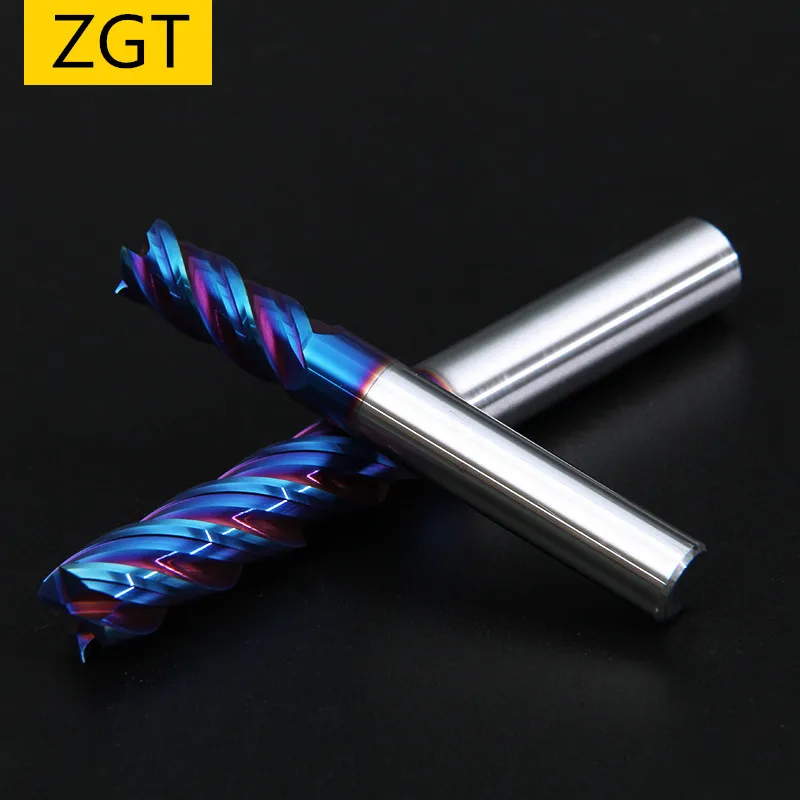 ZGT-Fresa de acero de tungsteno HRC65, fresa de carburo de aleación de 4 flautas, fresa de extremo, cortador de Metal, 4mm, 6mm, 8mm, 10mm, 12mm