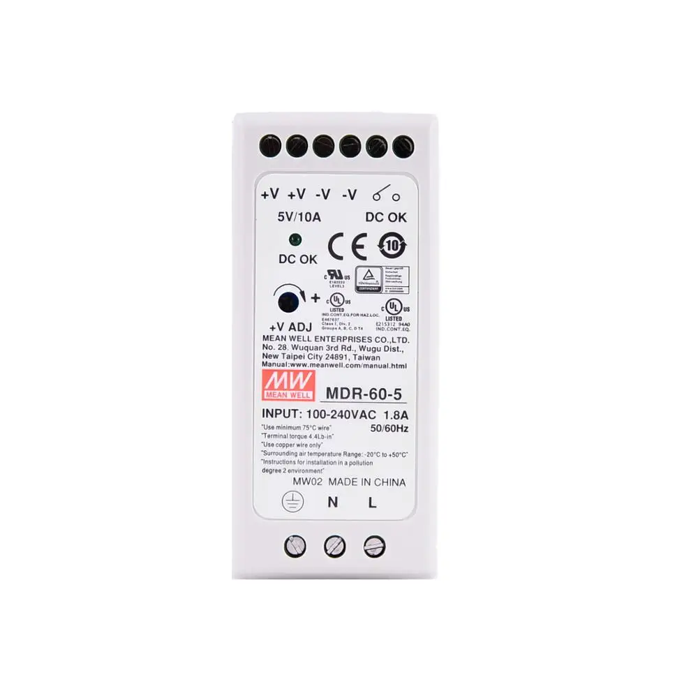 Original Mean Well MDR-60-5 series DC 5V 10A 50W meanwell Single Output Industrial DIN Rail Power Supply