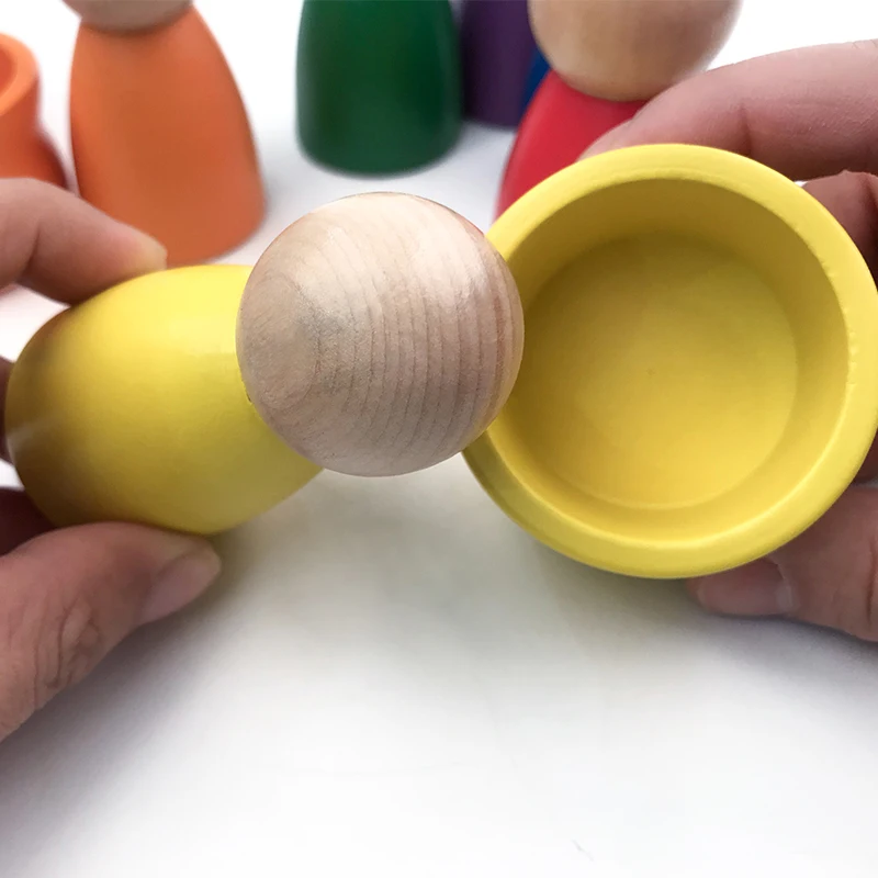 Wholesale Montessori Infant and Toddler Beech Wood Toys Waldorf Wooden Rainbow Peg Doll  Colored Pegs With Cups