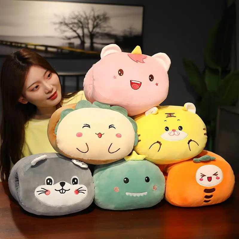 

30cm New Cute Round Ball Cartoon Animals Plush Pillow Handwarm Toys Soft Stuffed Plant Doll Nap Cushion Christmas Gifts For Kids