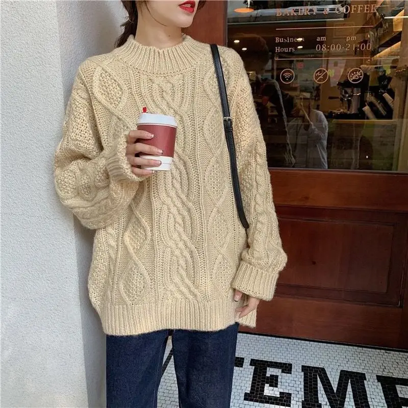 Pullovers Women Harajuku New Korean Solid Chic Spring Autumn Vintage Femme Sweaters Lady  Soft All-match O-Neck Jumpers