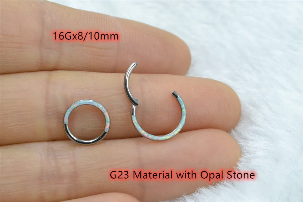 

10pcs/Lot G23 Titanium Opal Stone Seamless Hinged Segment Ring Clicker Ear Cartilage Nose Hoop Septum Shine 16Gx8/10mm
