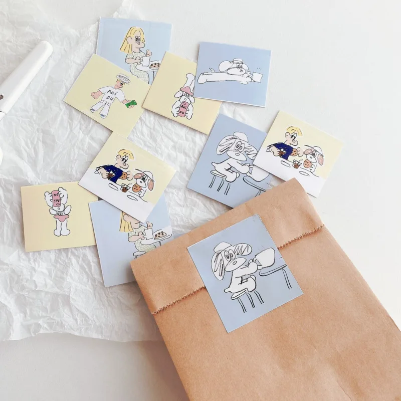 Korean Ins Cartoon Dog Cute Stickers Envelope Sealing Paster Mobile Phone Metope Stationery Diy Decorative Sticker 12 Sheets