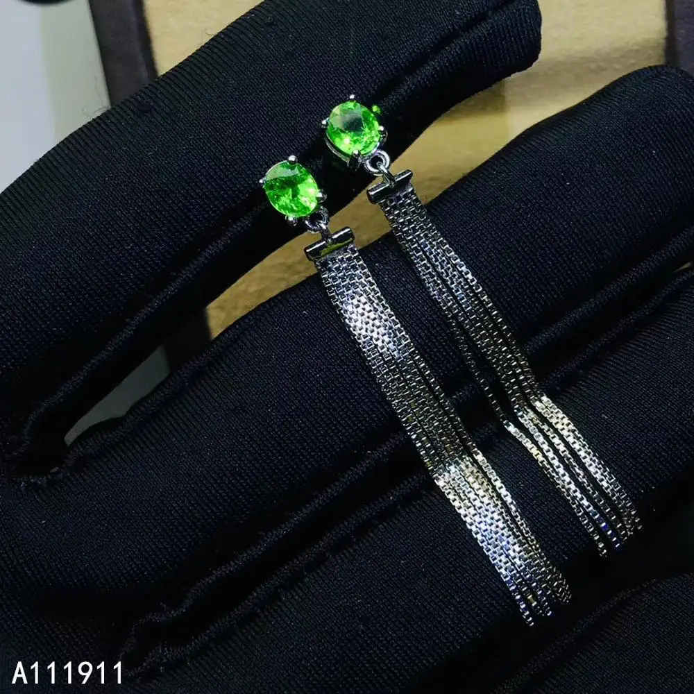 

KJJEAXCMY fine jewelry 925 sterling silver inlaid Natural Tsavorite ladies trendy earrings support detection popular