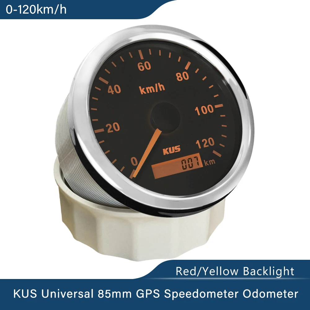 KUS 85mm New Universal GPS Speedometer 0-120 km/h 0-200km/h for Car Motorcycle Total Mileage 9-32V with Red Yellow Backlight