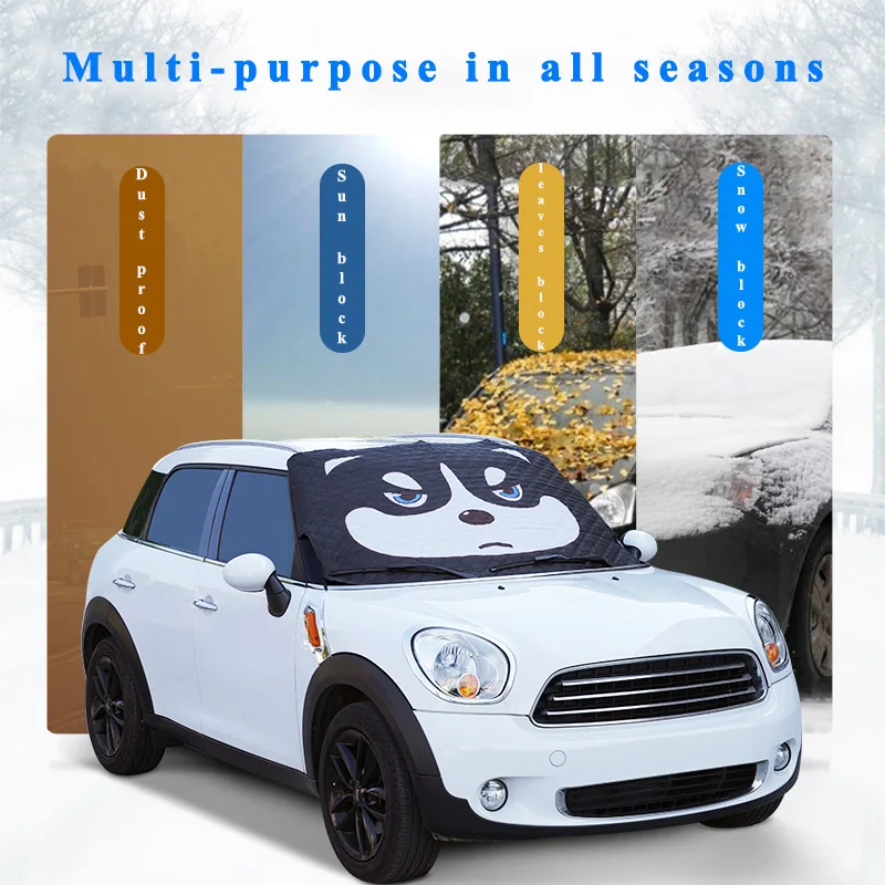 Car Snow Cover Anti-snow Frost Ice Dust Snow Protector Cover Car Windshield Sunshade Cute Cartoon Windshield Shade In Winter