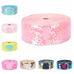 HSDRIBBON 3 inch 75MM double color Sequin Fabric Reversible Sequin Ribbon 25Yards/Roll