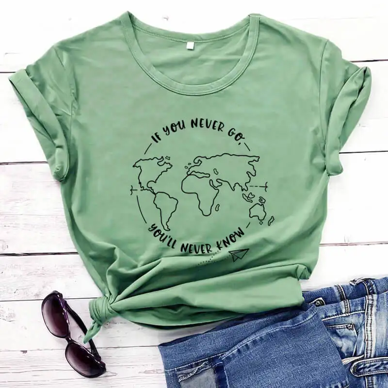 

If You Never Go You'll Never Know 2020 New Arrival Summer 100%Cotton Funny T Shirt Vacation Shirt Travel Shirts Vacay Shirt