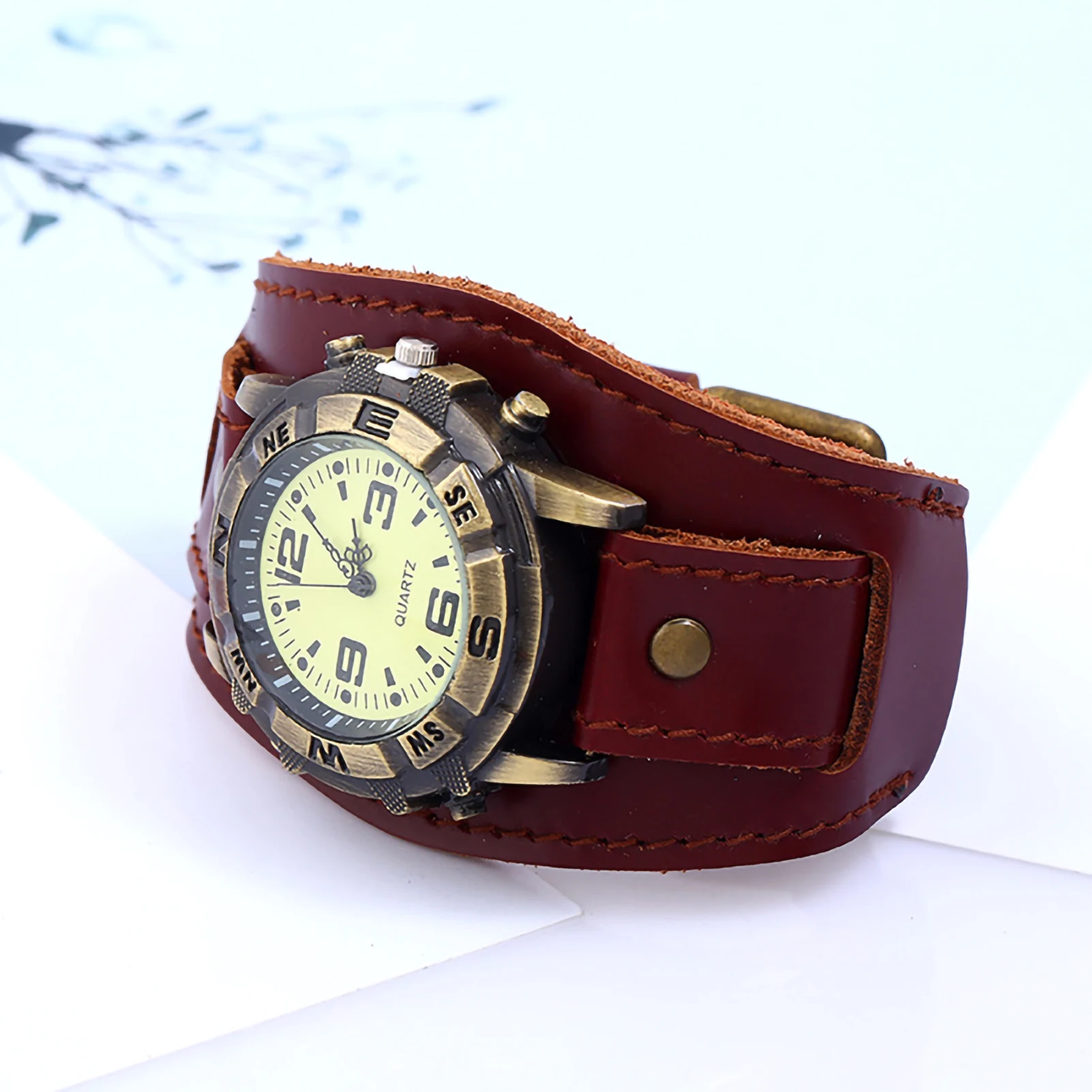 Vintage Punk Bracelet Quartz Watch Casual Number Design Faux Leather Round Dial Quartz Wrist Watch Clock Couple Reloj de pulsera