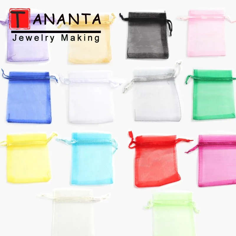 50pcs/lot 7x9cm 9x12cm Colorful Drawstring Organza Bags Jewelry Packaging Bags Wedding Party Decoration Gift Bags Candy Pouches