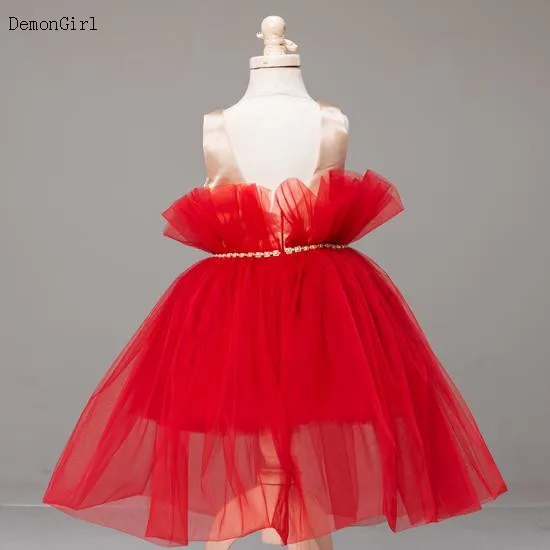 Rojo poco princesa elegante vestido de boda Tutu fiesta de baile de graduación vestido de niños concurso de belleza de cumpleaños comunión Formal Vestidos