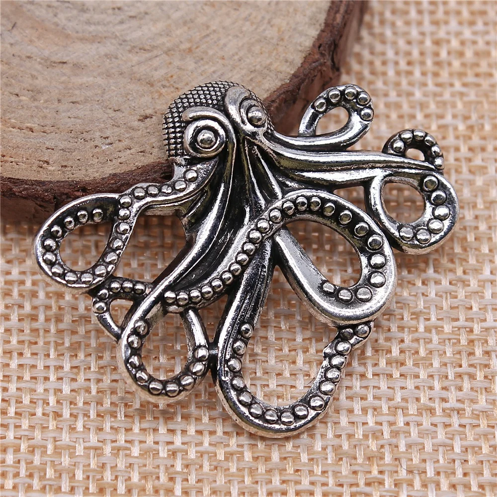 WYSIWYG 2pcs 42x35mm Pendant Octopus Octopus Charm Pendants For Jewelry Making Antique Silver Color Octopus Pendants