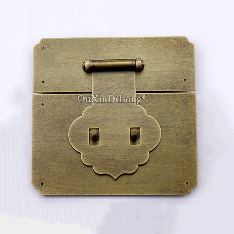 European Antique 2PCS Pure Brass Lock Buckle Hasps Jewelry Box Chest Cases Suitcase Furniture Latches Lock + Padlock