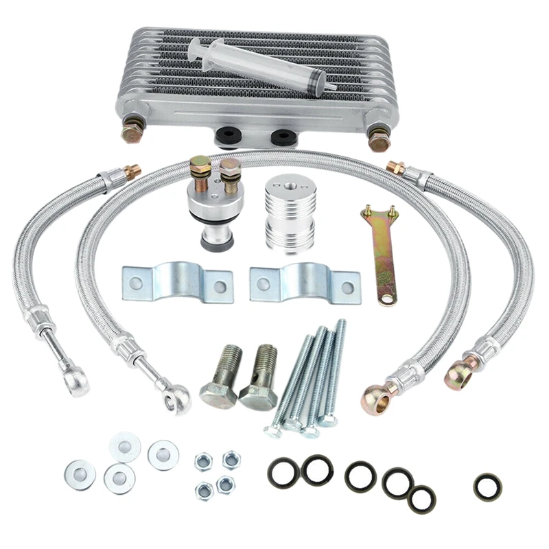 

Motorcycle Engine Oil Cooler Cooling Radiator Kit 125Ml Aluminum Silver for Honda CB CG Engine