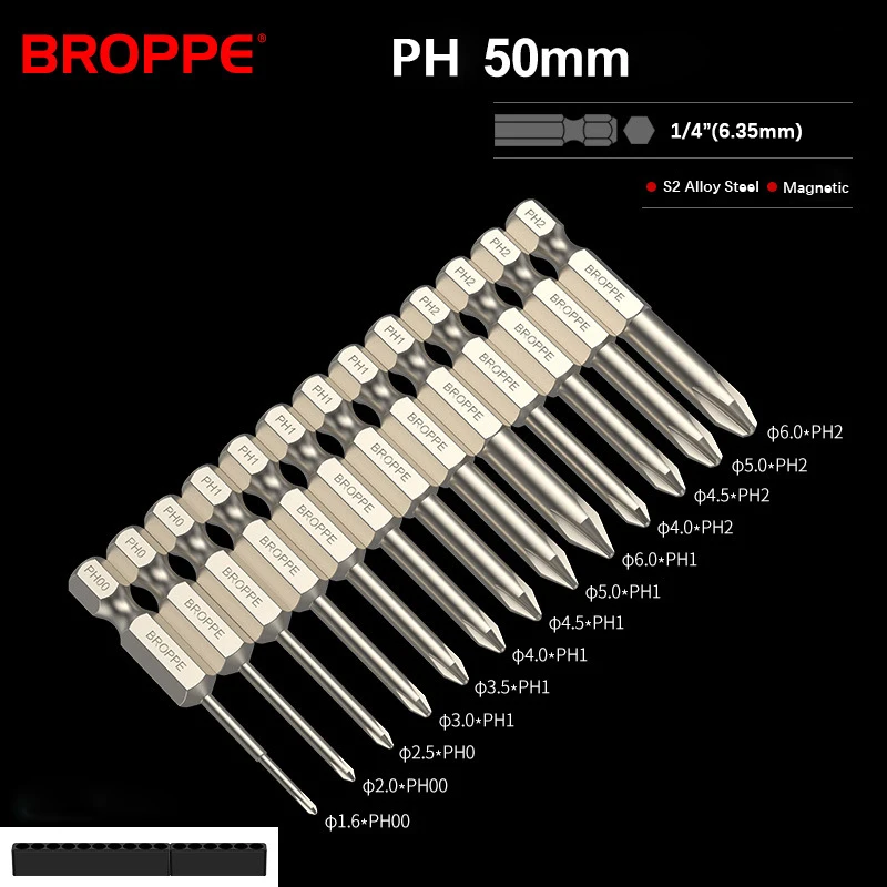 13pcs Phillips Bits for Screwdriver Bit Set Power Tool PH Bits Set Screwdriver Tips Magnetic Bolt Driver Electric Tool 1/4\