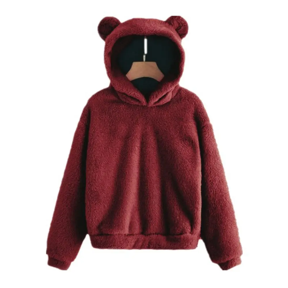 Women Teddy Sweater Plus Size 3XL Kawaii Tops Harajuku Hooded Pullover Winter Fluffy Fleece Sherpa Sweaters