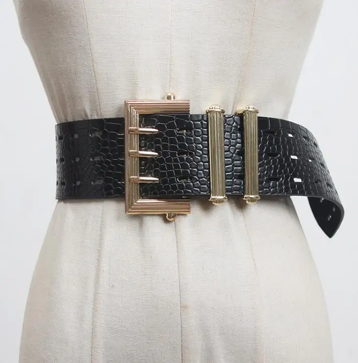 Women's runway fashion crocodile grain pu leather Cummerbunds female Dress Corsets Waistband Belts decoration wide belt R3210