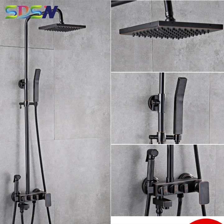 

Black Shower Set SDSN Quality Brass Bathroom Shower Faucet Rainfall Hand Shower Head Brass Bath Bidet Black Bronze Shower Set