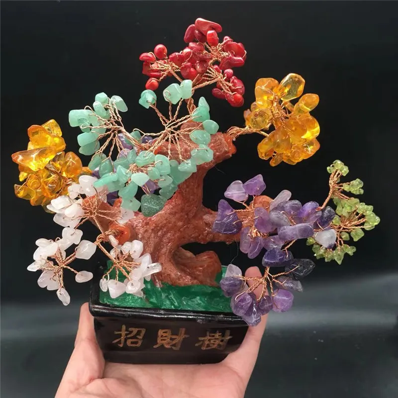 Crystal Tree Quartz Bonsai Lucky Money Tree Sculpture Home Office Decor