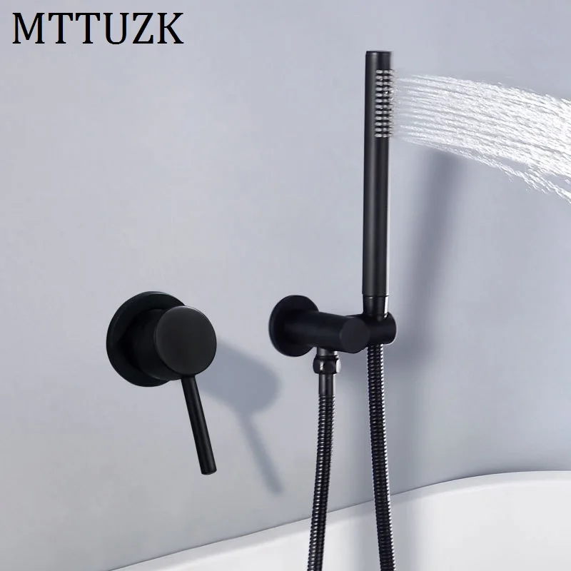 

MTTUZK Brass Brushed Gold Bathtub faucet With Handsprays Hot & Cold Mixer Faucet Set Matt Black Wall Mounted Bath Shower Faucet