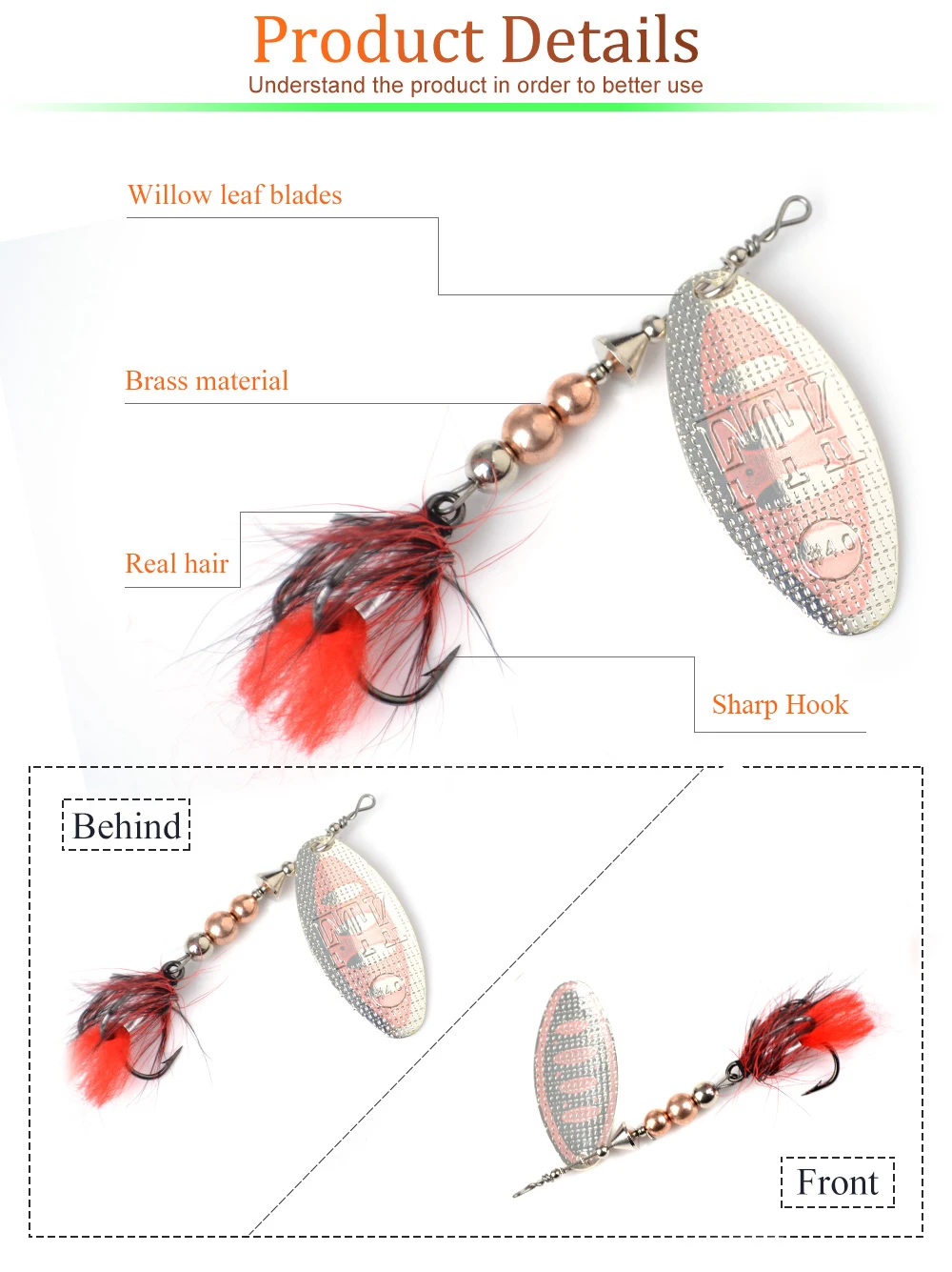 FTK 1 Stück Spinnerbait 8g/14g/20g Metall-Angelköder Harter Köder Löffelköder mit Feder-Dreifachhaken Karpfen- und Hechtangelzubehör – Detail 2